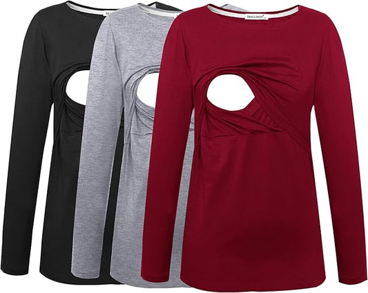 Smallshow Women's Maternity Nursing Tops Comfy Long Sleeve Breastfeeding T-Shirt