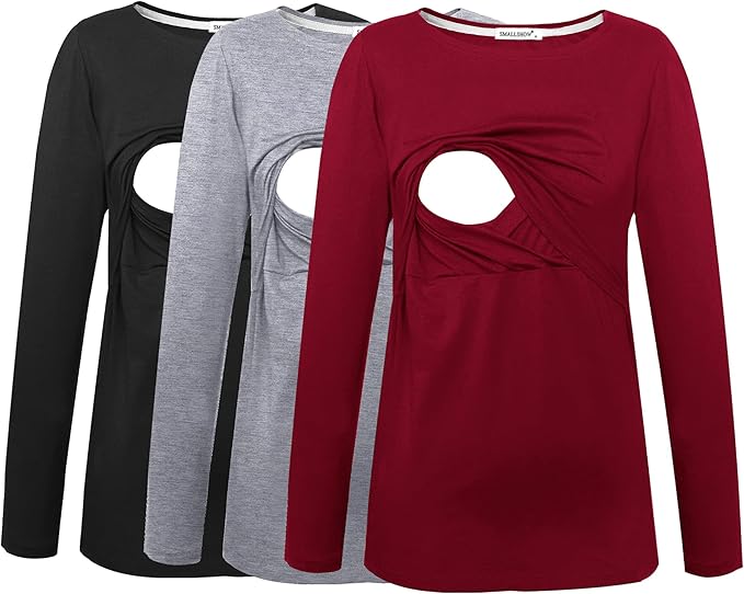 Smallshow Women's Maternity Nursing Tops Comfy Long Sleeve Breastfeeding T-Shirt