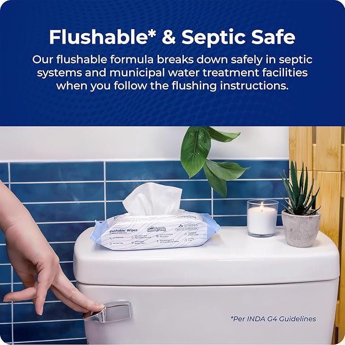 Squatty Potty Flushable Wipes for Travel or On the Go - 3 Pack (54 Total Wipes) - 99% Water & Plant-Based - Green Tea, Cucumber & Aloe Spa Scent - pH Balanced - Septic Safe Adult Wet Wipes