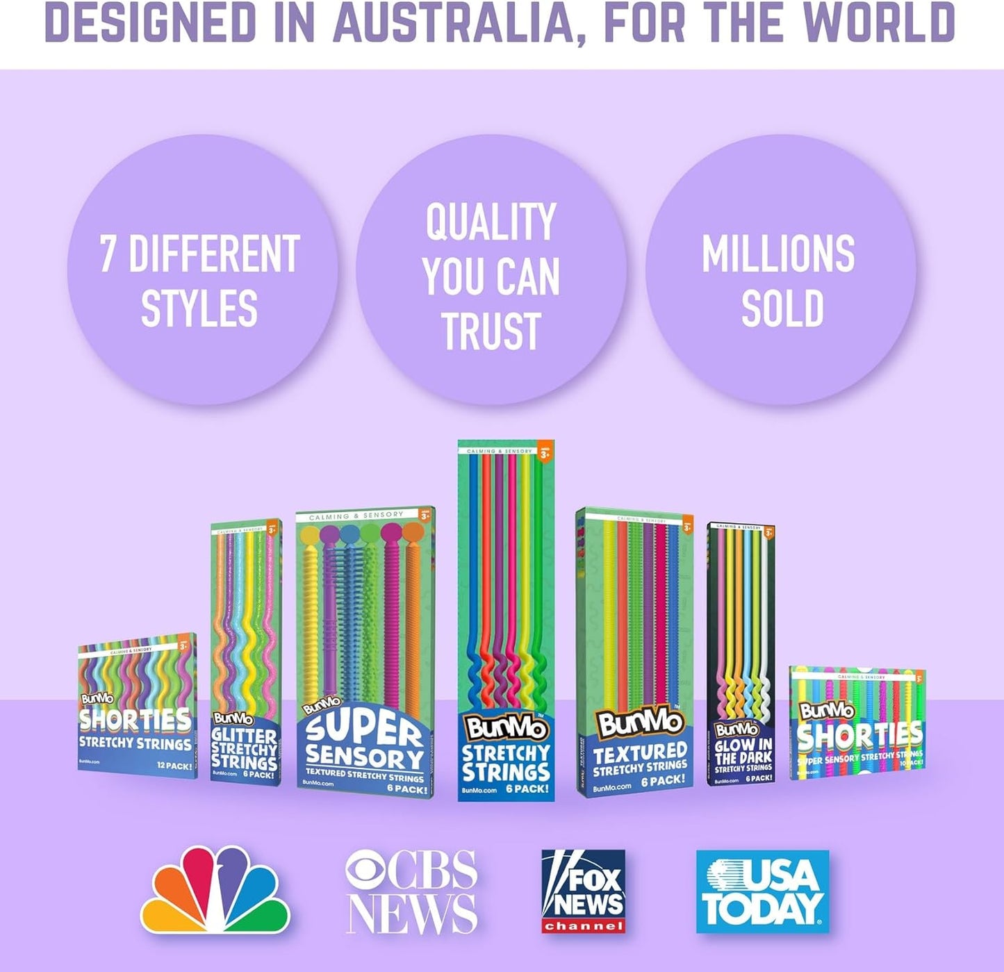 BUNMO Stretchy Strings - Sensory Toys for Toddlers 1-3 - Stimulating & Addictive Sensory Toys for Kids with Autism - Fidget Toy for Anxiety & Stress Relief - Hours of Fun for Kids - Smooth 6pk