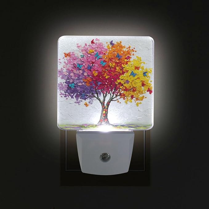 Aslsiy Night Light for Kids Beautiful Tree Vibrant Colors Butterfly (1) Plug in Wall Lamp LED Dusk to Dawn Sensor Energy Saving Nightlight for Boys Girls Men Women