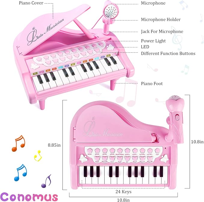 Piano Keyboard Toy for Girls-1 2 3 Year Old Girls First Birthday Gift -24 Keys Toddler Piano Multifunctional Musical Electronic Toy