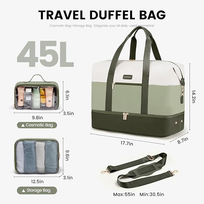 LOVEVOOK Weekender Bag, Large Travel Duffel Bag for Women with 2 Packing Cubes, Carry on Overnight Bag with Shoe Compartment, Mom Hospital Bags for Labor and Delivery