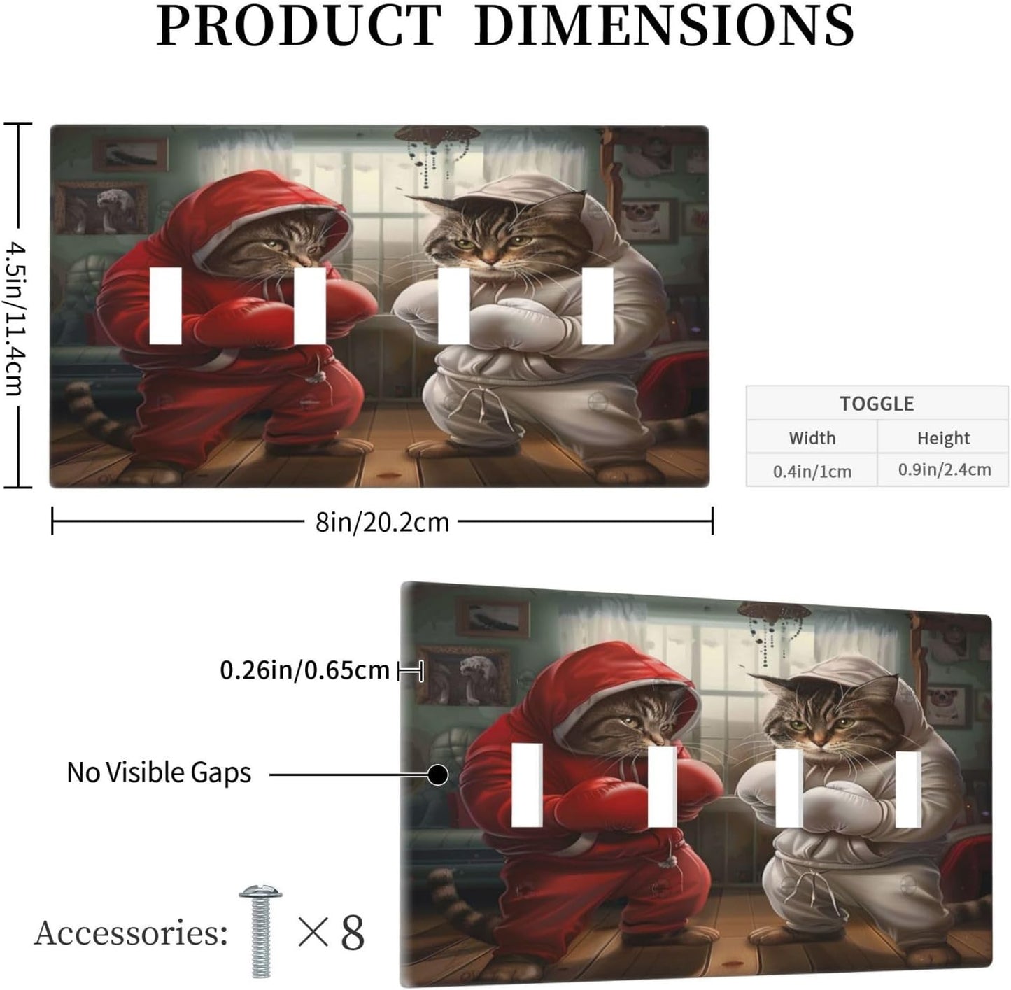 Decorative Switch Covers Plate Funny Red Boxing Cats White Tomcat 4 Gang Artistic Wall Plate Unique Quad Toggle Light Switch Plate Jumbo Faceplate for Bedroom Home Decor