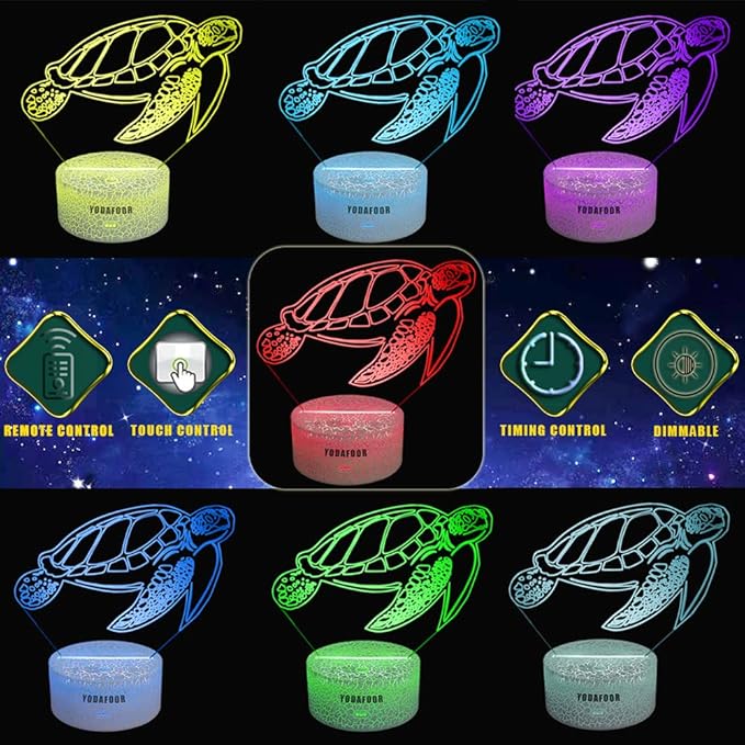 Ocean Sea Turtle Night Light, 3D Illusion Turtle Night Lamp for Kids Room, Multi Color Changing with Timing Remote, Sea Turtle Bedroom Decor for Boy Girl, Gifts for Teen Kid