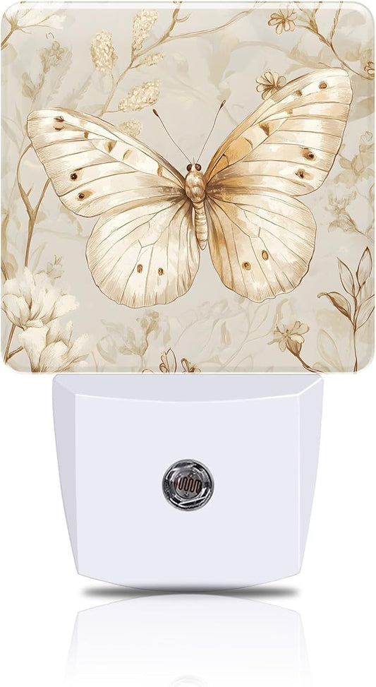 Beautiful Butterfly and Flower Night Light, Plug-in Nightlight with Dusk to Dawn Auto Sensor for Home Bedroom Hallway Kitchen 0.5W Sleep Friendly Led Lamp for Women Men