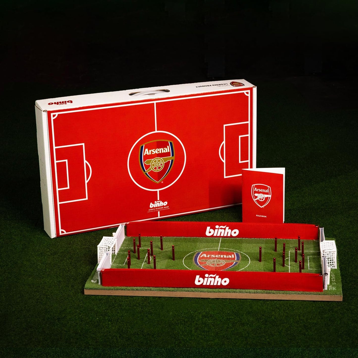 Binho Board Classic Board Game Arsenal Edition - 2-Player Fast-Paced Finger Flicker Pinball Family Board Games - Portable Tabletop Sports Game Set for Any Occasion