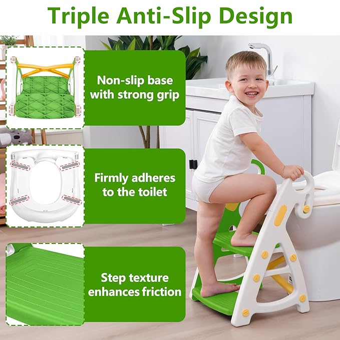 Potty Training Seat: 2 in 1 Design Potty Seat for Toilet & Nursery Step Stool for Sink Potty Training Toilet with Height Adjustable Ladder for Kids of All Ages (YGreen)