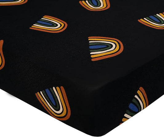 Kyte Baby Soft Crib Sheet - Standard Fitted Crib Sheet Made with Rayon from Bamboo, Ultra-Gentle and Breathable (Rust Rainbow on Midnight)