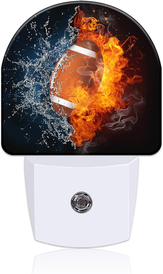 Ice and Fire Football Night Light for Kids, LED Night Light Plug into Wall with Dusk to Dawn Sensor for Girls Boys Women Men Room Decor, Hallway, Kitchen, Bathroom, Nursery, Stairs