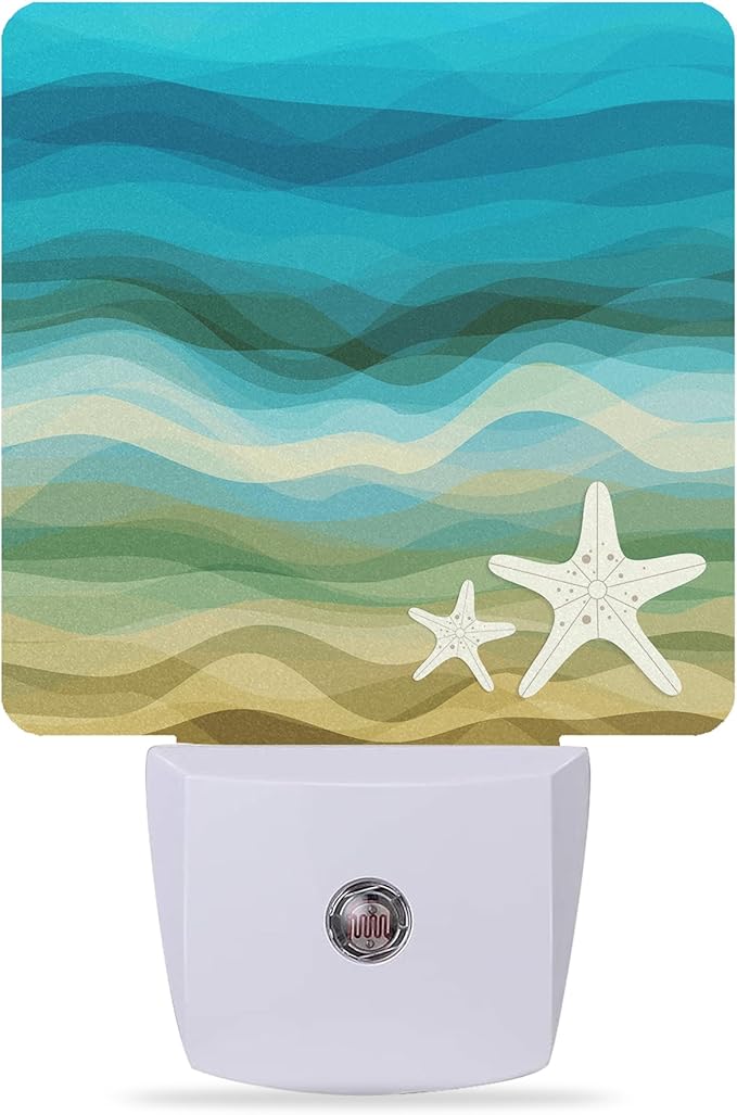 Night Lights Plug into Wall Modern Waves Starfish Sandy Beach Night Lights Dusk to Dawn Sensor Led Lamp for Women Men,Led Lights for Stairway/Hallway/Bedroom,0.5W