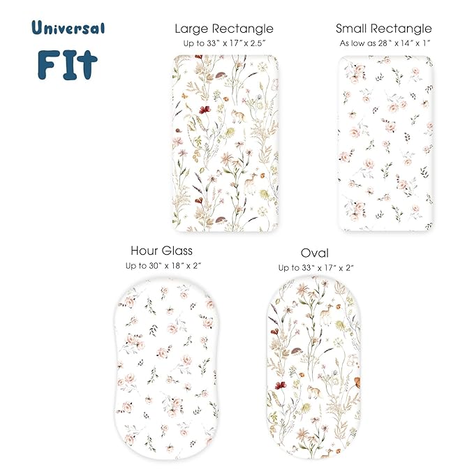 GRSSDER Ultra Soft Bassinet Sheets 2 Pack, Stretchy Breathable Knit Bassinet Mattress Sheets for Baby, Universal Fitted Baby Cradle Moses Basket Oval Rectangle Pads Safe and Snug, Stylish Flora