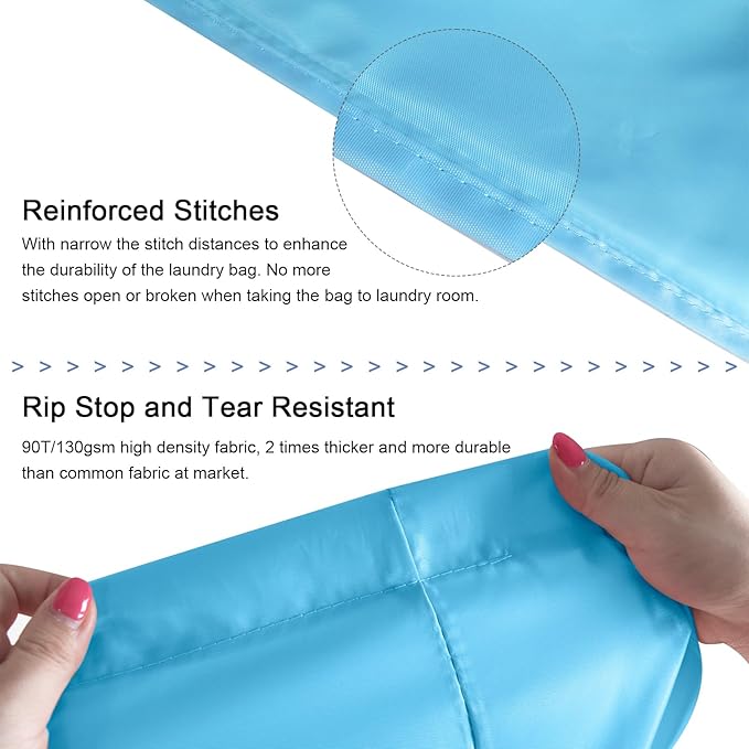 Polecasa Small Heavy Duty Laundry Bag with 130gsm Tear Resistant Fabric and Handles, Easy to Carry Durable Dirty Clothes Drawstring Bag, Perfect for College Dorm, Travel 21”x24”,Gulf Blue