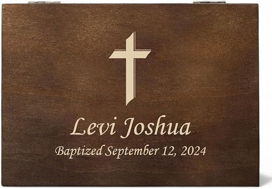 Personalized Memory Box for Keepsakes Baptism Gifts First Communion Christening Wooden Gift Box - Storage Box for Girls, Boys Custom Engraved Keepsake Boxes for Jewelry Memento Photos Storage