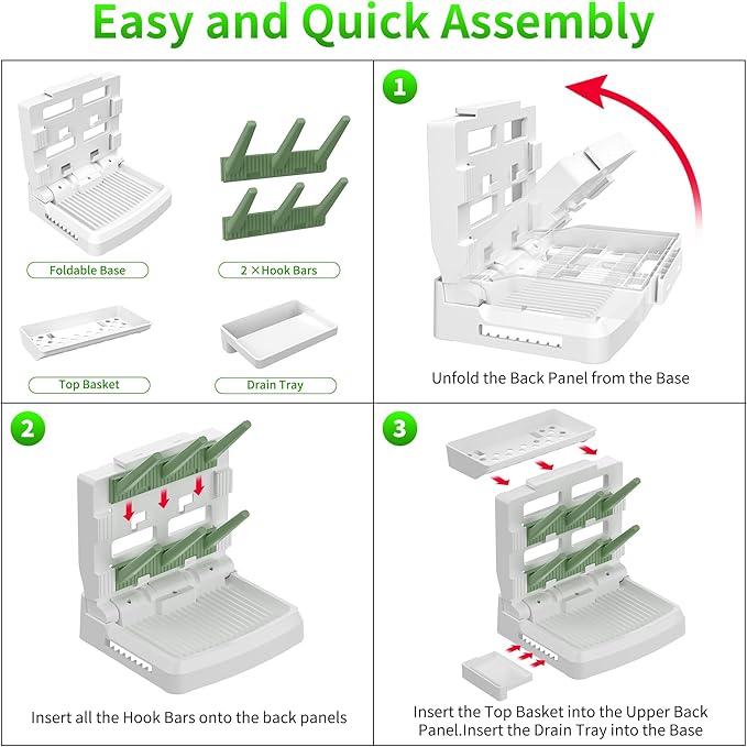 Baby Bottle Drying Rack for 6 Bottles, Vertical Cup Drying Holder, Space Saving Countertop Standing Bottle Dryer Rack for Baby Accessories & Pump Parts（Small White&Green）