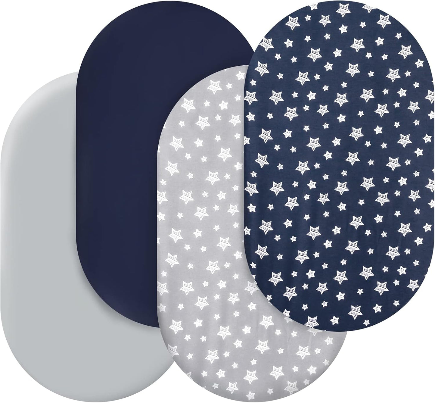 Bassinet Sheets Set 4 Pack for Baby Boy, Universal Fit for Oval, Hourglass and Rectangular Mattress, Navy
