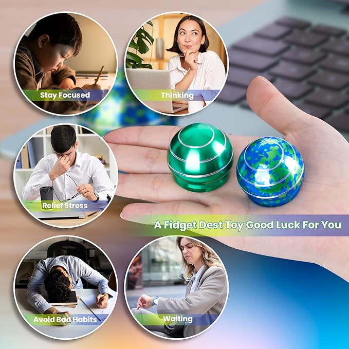 MAGICYOYO Kinetic Desk Toy Ball - Metal Fidget Spinner for Anxiety & ADHD Relief, Optical Illusion Spinning Toys for Adults, Kids, Parents - Ideal Gift for Office & Home (1.54'' , Blue Green)