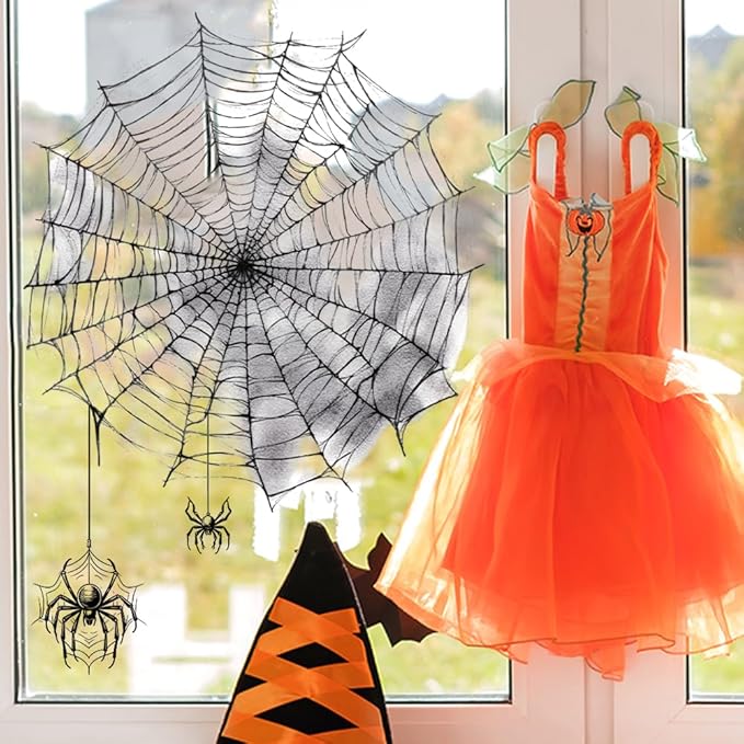 Creepy Spider Web Window Stickers - Halloween Essential Window Decorations Quick Paste Indoor and Outdoor Home Living Room Windows, Front Door Glass, Office Partitions, Store Windows 1Sheet