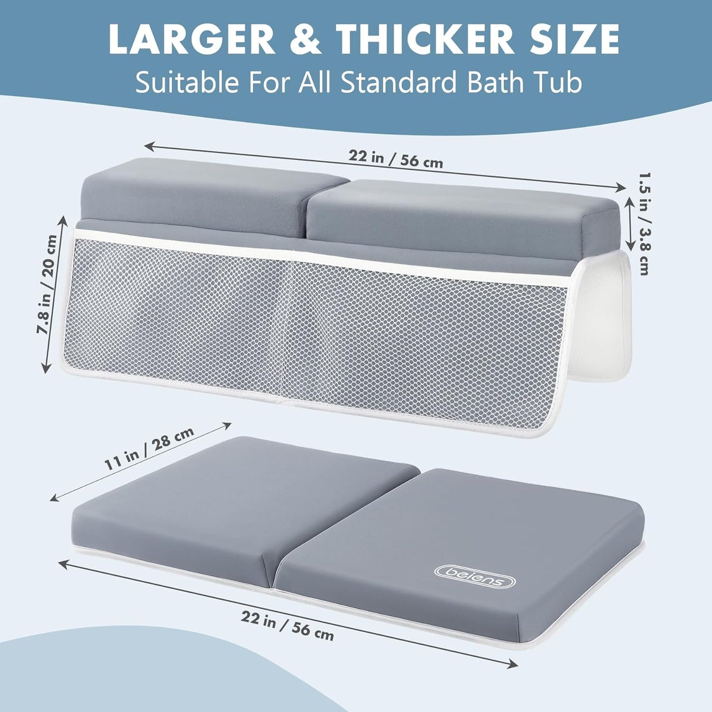 beiens Bath Kneeler and Elbow Rest Pad Set - 1.5'' Comfortable Thick Baby Bath Kneeler Pads, Quick Dry Soft Kneeling Pad for Baby Bath Time, Non-Slip Knee& Arm Support Bathtub Mat with Toys Organizer
