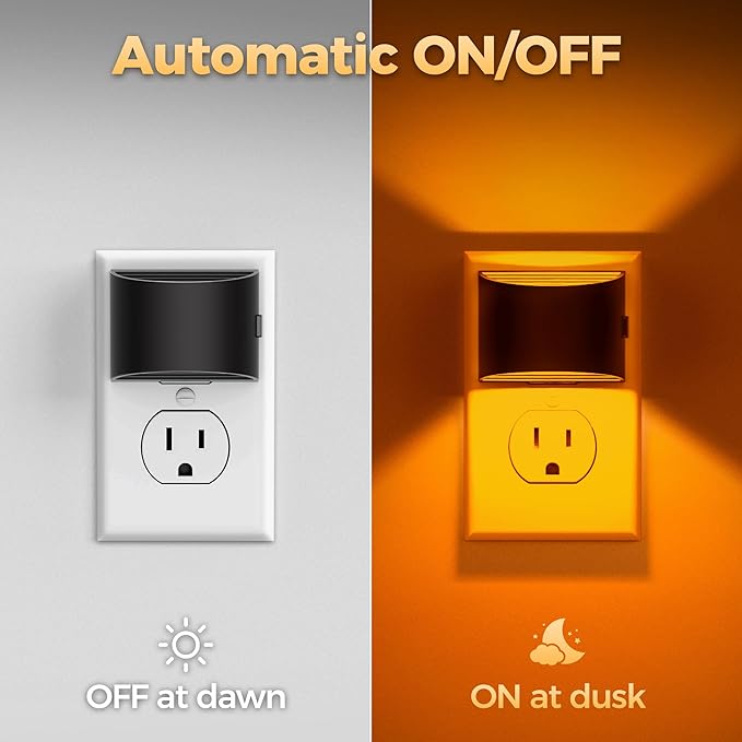 DORESshop LED Night Light[2 Pack], Night Lights Plug into Wall, 3 Level Brightness Adjustable Plug in Night Light, Dusk to Dawn Sensor, Nightlights for Adults, Bedroom, Bathroom, Hallway, Amber