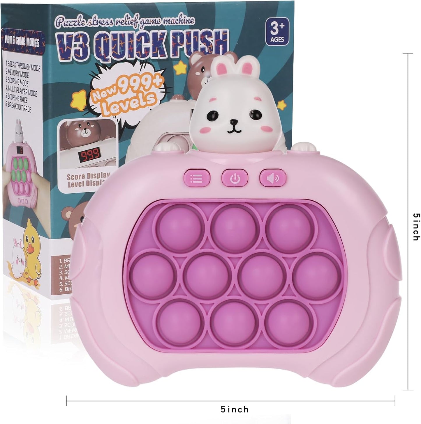 Fast Push Game Pop Fidget Toys for Kids, Fast Push Bubble Game, Quick Push Pop Game for Boys & Girls Age 3-12, Handheld Puzzle Game Sensory Toys Relaxation and Decompression (Pink Rabbit)