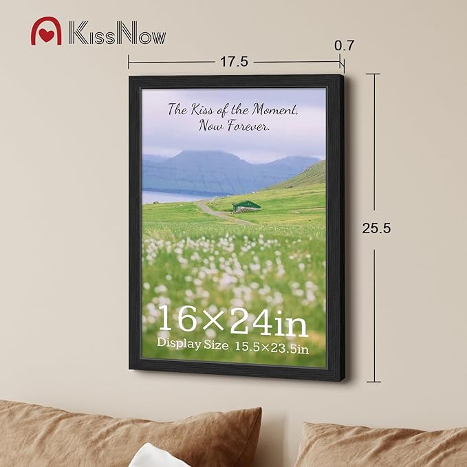 16x24 Poster Frame 2 Pack, Textured Black Solid Wood Picture Frame, Wall Hanging