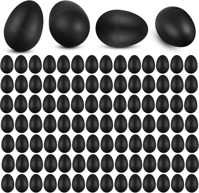 Yeshone 100 Pieces Egg Shakers Musical Instruments Percussion Maracas Egg for Kids Toys Plastic Easter Shaker for Learning DIY Painting, Classroom Music, Rhythm (Black)