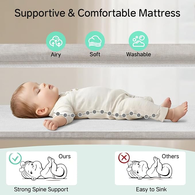 Cowiewie Bassinet Bedside Sleeper,Baby Bassinets Higher Place on Bed,5-Position Adjustment Baby Crib,Breathable 360°All-Around Mesh Sides Bedside Bassinet,Space-Saving Bedside Cribs, Beige