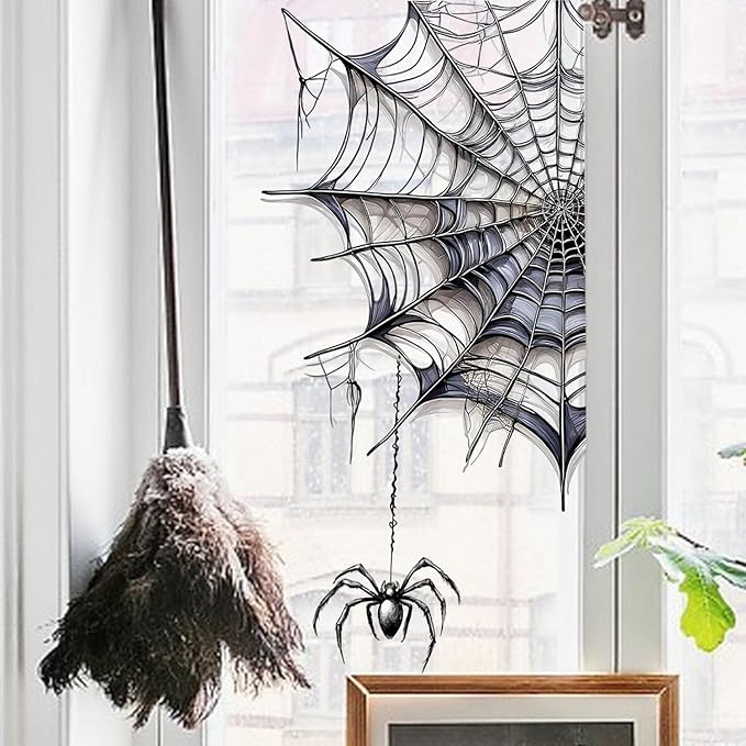1 Sheet Halloween Spider Web Window Clings Stickers Double Sided Window Decals Party Decorations Black Spider Halloween Stickers for Glass Window Stickers for Home Shop Glass Supplies