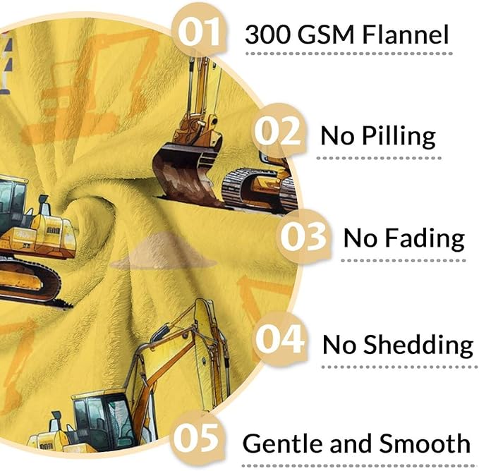 Boys Excavator Blanket Digger Throw Blankets for Kids Adults, 40x50 Inches Lightweight Soft All Season Cute Decor Throw for Sofa Couch Bed Office