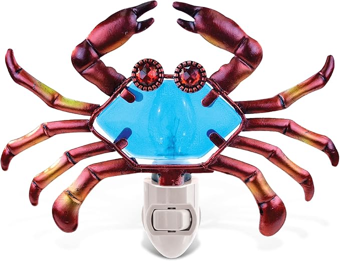 Puzzled Glass Art Night Light, Plug in Decorative Socket Lamp, Manual On & Off Portable Lights for Stairway, Bedroom, Bathroom, Nursery, Home Accessory & Kitchen Decor - Crab