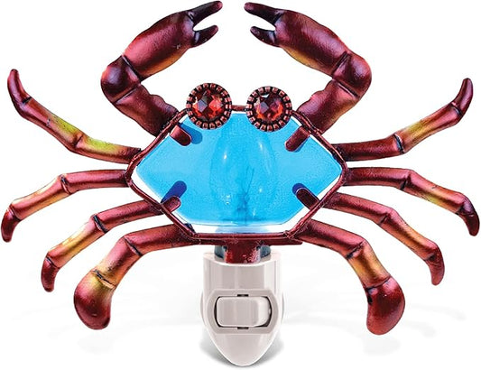 Puzzled Glass Art Night Light, Plug in Decorative Socket Lamp, Manual On & Off Portable Lights for Stairway, Bedroom, Bathroom, Nursery, Home Accessory & Kitchen Decor - Crab