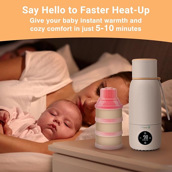 Portable Bottle Warmer for Travel - Fast Heat Travel Bottle Warmer for Breastmilk, USB Calentador De Biberones on The Go17oz 12H Baby Bottle Milk Warmer - Wireless Car Bottle Water Warmer, Orange