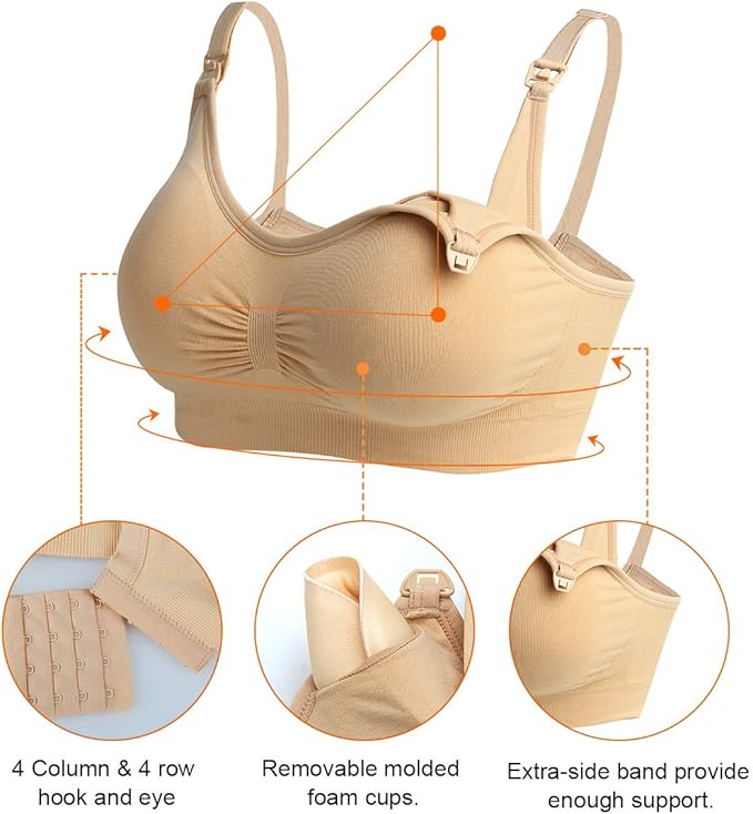 iloveSIA 4Pack Nursing Bra for Breastfeeding Maternity Bra for Pregnancy Seamless Wireless Fit Bra Regular & Plus Size M-4XL