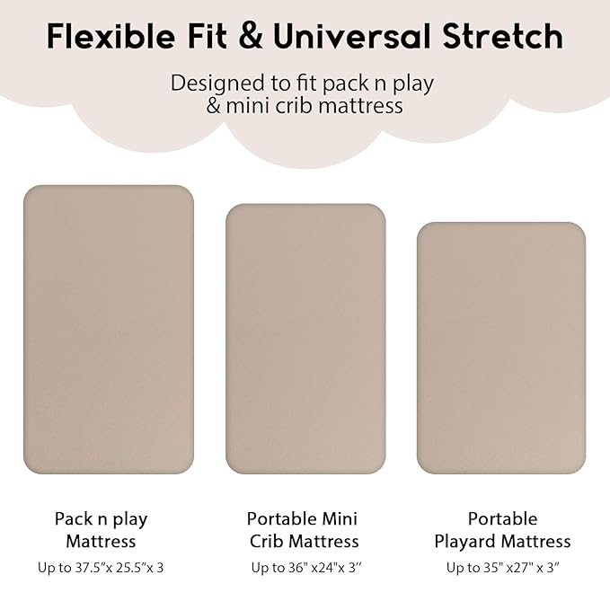 Yoofoss Pack and Play Sheets Fitted, Mini Crib Sheets 2-Pack for Pack N Play Mattress, Stretchy Playard Sheet, Soft and Breathable Brown+Leaf