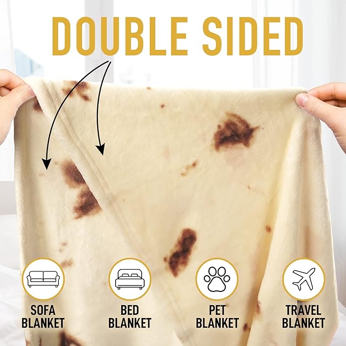 Zulay Burritos Tortilla Blanket Wrap - Double Sided Large 71 Inch Flannel Round Blanket - Premium 280 GSM - Fun White Elephant Gift for Adults