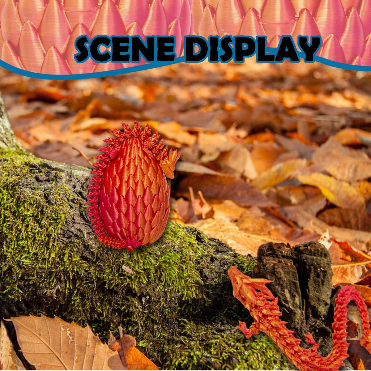 Dragon Eggs with Dragon Inside, 12In Laser Red Golden 3D Printed Dragon Egg Fidget Toy, Executive Desk Articulated Dragon Toy, Home Office Decor