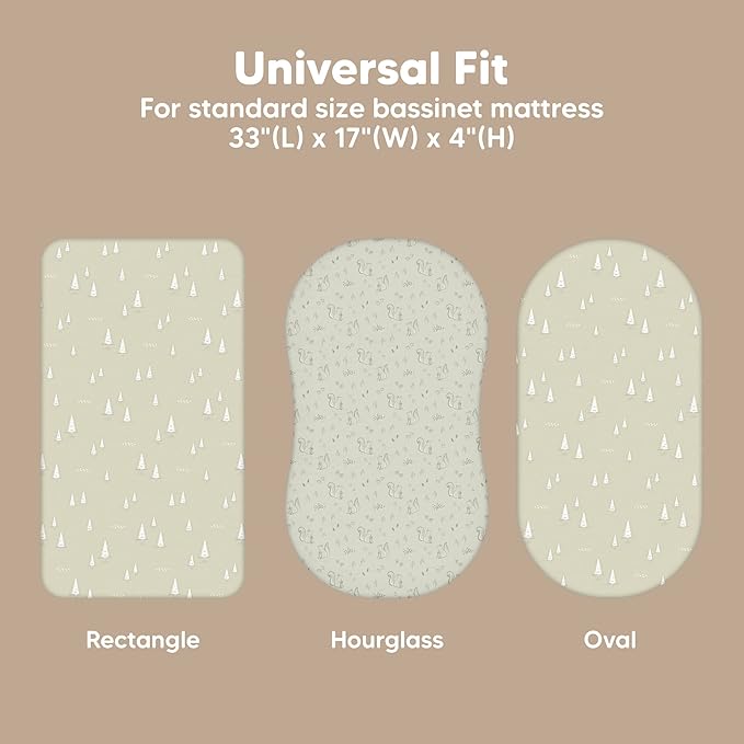 2-Pack Baby Bassinet Sheets Girl, Boy - 33x17 Viscose Derived from Bamboo Bedside Mattress Fitted Bassinet Sheets, Compatible with Halo Bassinest Swivel Sleeper, Baby Delight, Graco (Pine Grove)