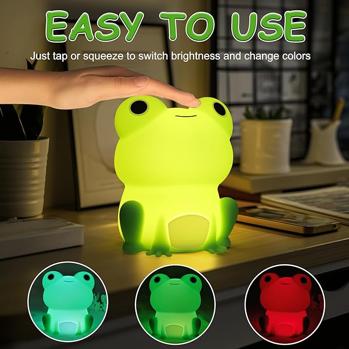 Lampeez Frog Night Light, Cute Frog Gifts, Soft Silicone Lamp Nursery Nightlight LED Night Light, Bedroom Decor as Xmas Birthday Gifts for Boys Girls