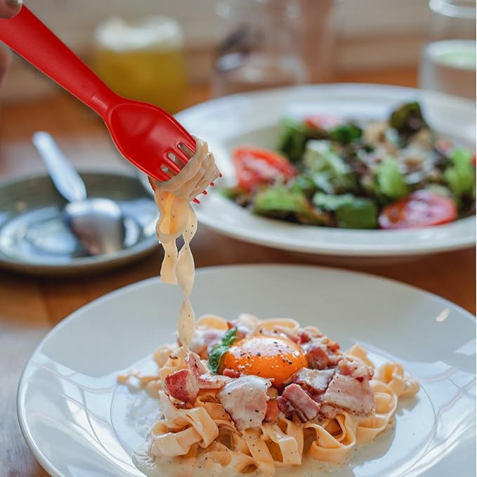 12 Pcs Kids Spoons and Forks Toddler Utensils Plastics Reusable Silverware Baby Cutlery Set Feeding Dinnerware Utensils BPA Free Microwave Dishwasher and Freezer Safe- Red