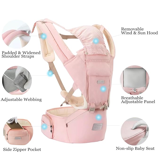 Baby Carrier Newborn to Toddler Baby Carriers with Seat Infant Baby Holder Backpack Baby Carriers Front and Back for Carrying and Hiking (Pink)