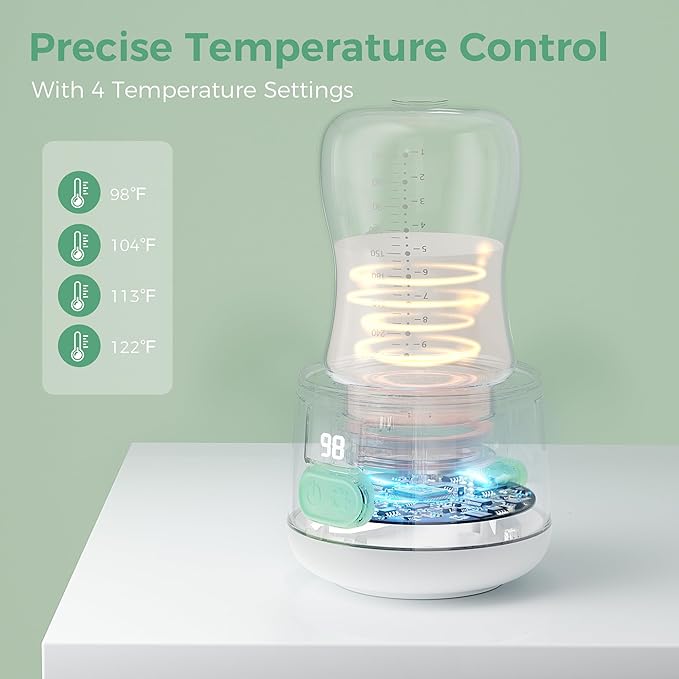 Portable Bottle Warmer for Travel, Baby Bottle Warmer for Breastmilk with Fast Heating, Safety Material, Leak-Proof, Precise Temperature Control, 4 Adapters for Most Bottles (White)