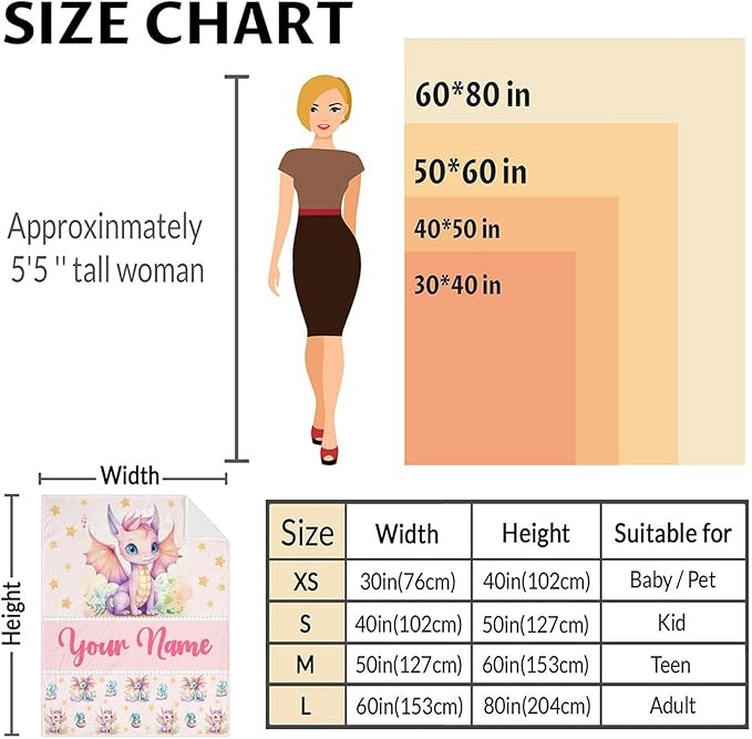 Custom Dragon Blanket Gifts with Name - 50x60 Inches Cute Throw Blanket for Babies, Kids, Boys & Girls - Pink Soft Fuzzy Blankets for Couch, Sofa & Bed