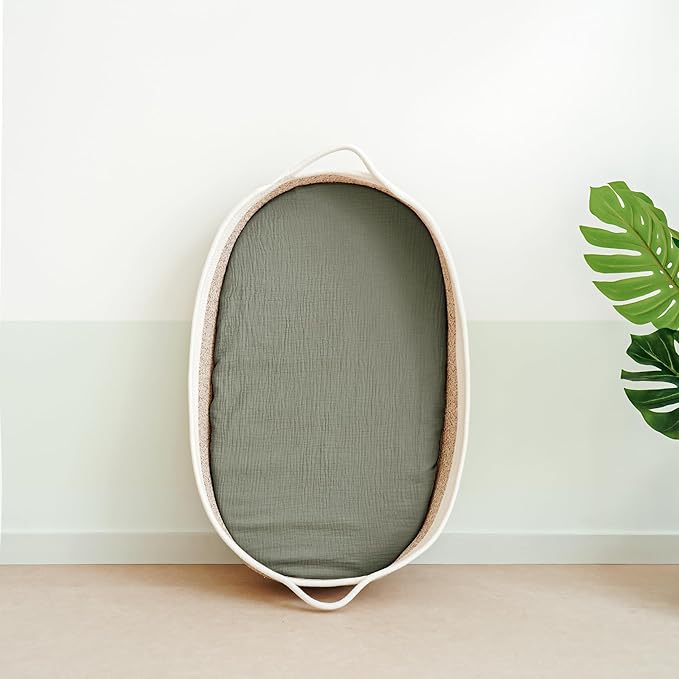 Muslin Bassinet Sheets for Babies – Soft & Breathable 100% Cotton Fitted Sheets for Oval, Rectangle, Hourglass Bassinet Mattress Pads, 2-Pack (Ivory & Pink)