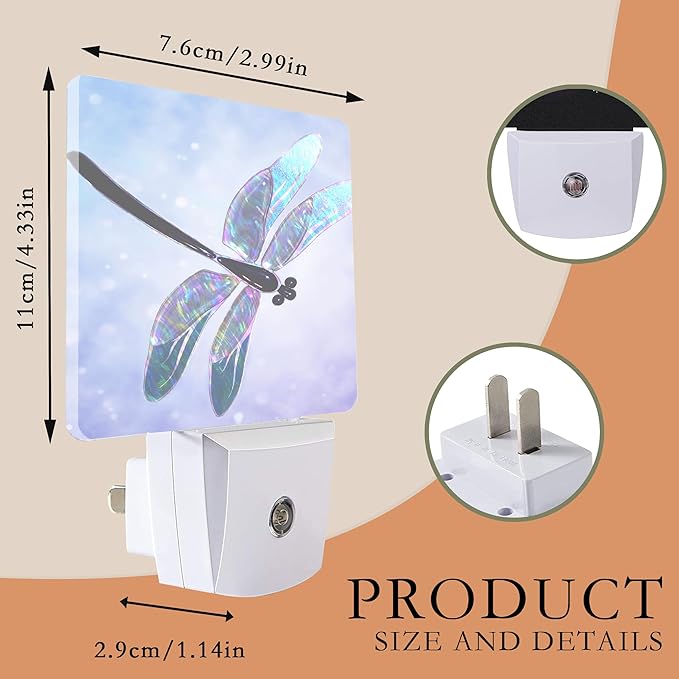 Dragonfly Night Light for Kids,Fantasy Dragonfly LED Night Light Plug into Wall with Dusk to Dawn Sensor for Girls Boys Room Decor,Hallway,Kitchen,Bathroom,Nursery,Stairs