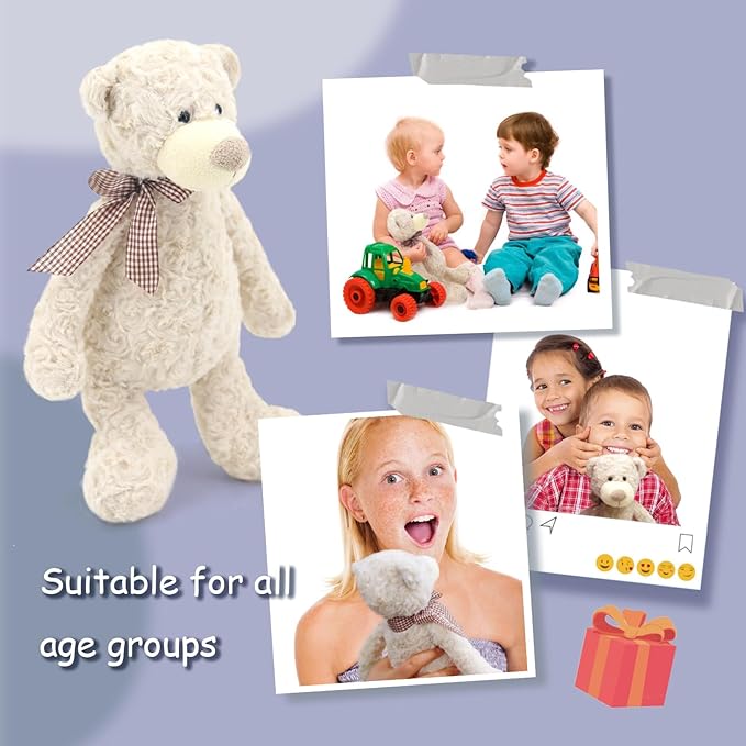 13" White Teddy Bear with Scarf Stuffed Animals for Boys and Girls,Soft and Adorable Stuffed Bear Plush Toys for Newborn Babies and Kids,Great Gifts on Birthday,Christmas,Machine Washable