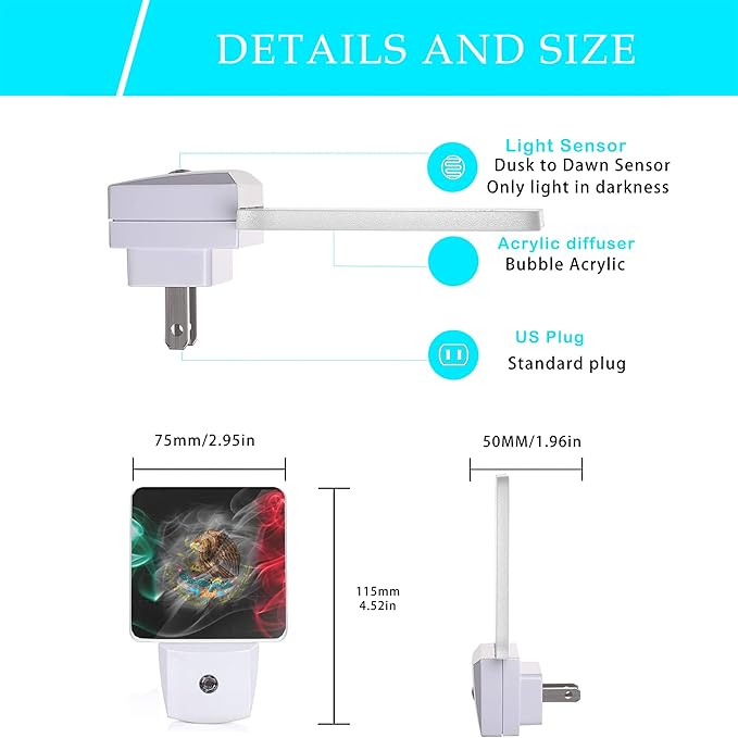 Mexico Smoke Flag Night Light,Night Lights 0.5W Sleep Friendly for Boys Girls Led Night Light Dusk to Dawn Sensor Nightlight for Stairway/Hallway/Bedroom