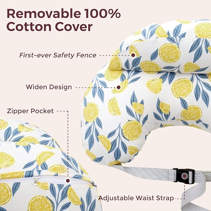 Momcozy Pioneering Safety Fence Nursing Pillow for Breastfeeding- Wider Feeding Pillows for More Support for Mom & Baby- Easier Nursing & Hand Free- Fit for All, Removable Cotton Cover
