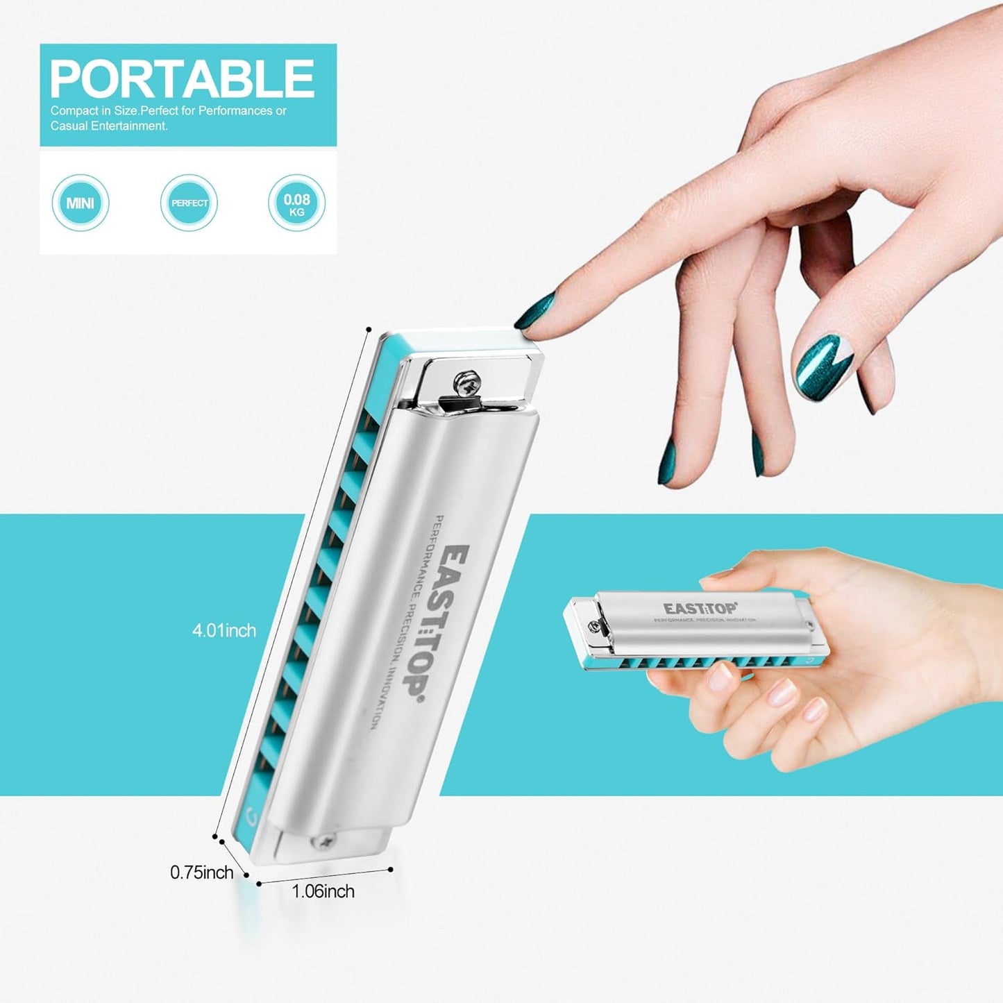 East top Harmonica, Advanced Diatonic Harmonica Key of Bb, 10 Holes Blues Harp Mouth Organ Harmonica with Silver Cover, Blues Harmonicas For Adults, Professionals and Students