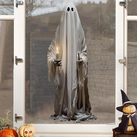 2 Pcs Halloween Decorations Window Clings Decor Double-Side Extra Large Scary White Ghosts Halloween Spooky Window Decals School Home Office Party Supplies for Glass Windows